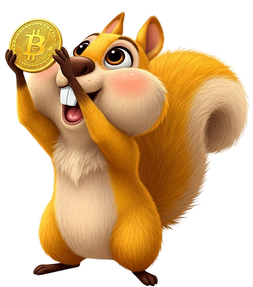 Bitcoin Squirrel holding Bitcoin coin